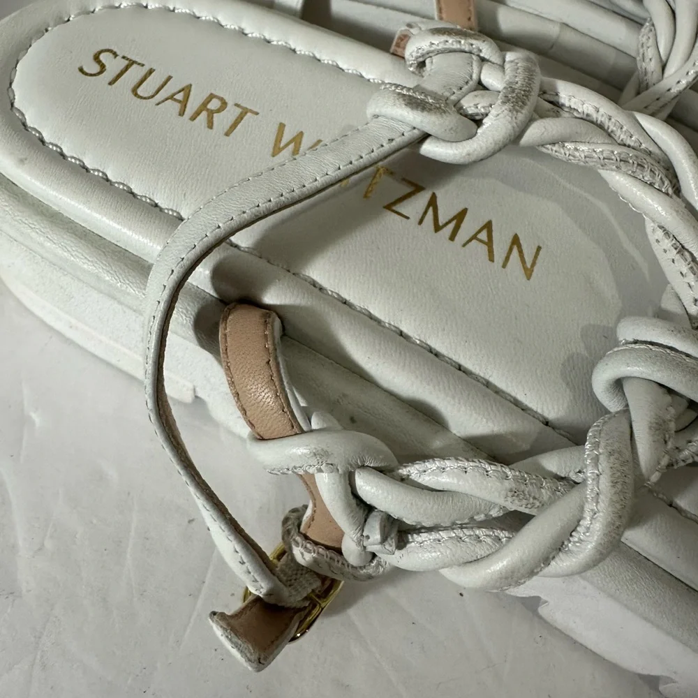 Stuart Weitzman Calypso Lift WHITE  Leather Platform Sandals SZ 8-8.5
